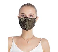 Yimidear Donna Mascherine Antipolvere con Paillettes di Lusso con 2 Filtro al Carbone Attivo, Riutilizzabile e Lavabile Maschere Viso per Corsa, Ciclismo e Attività all’aperto (D'oro)