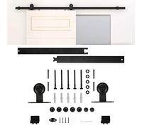 YIMING 200 cm/6,6 FT Sistema di Porta Scorrevole, Binario per Porta Scorrevole con 2 Sezioni Binario e 2 Roulette, Porta Scorrevole Esterno Muro, Acciaio al Carbonio, Nero Modello T