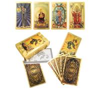 YIMINGOUFEI Carte dei Tarocchi Bilingue, 78 Carte in Spagnolo e Inglese, Mazzo Mistico con Guida a 28 Pagine, Design Oro Impermeabile PVC