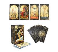 YIMINGOUFEI Mazzo di carte per tarocchi in lamina d'oro, 78 carte con libro guida, design impermeabile in PVC, nero e oro