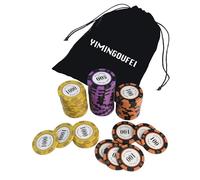 YIMINGOUFEI Pokerchip-Nachfüllpackung, contiene 60 Tonchips per Heimspiele, 20 Chips jeder Stückelung (100-500-1000) + Schwarze Flanell-Aufbewahrungstasche
