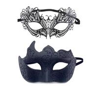 YIMINI 2 Pezzi Maschere Veneziana Nero, Maschera Mascherata Donna, Sexy Maschere Da Ballo Nere, Maschera Uomini Maschera, Adatto Per Uomini, Donne, Balli, Feste (H)