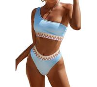 YIMISAN Bikini da donna a costine, monospalla, con vita media, due pezzi, Azzurro 1 , L