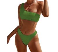 YIMISAN Bikini da donna a costine, monospalla, con vita media, due pezzi, Green1, M
