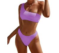 YIMISAN Bikini donna imposta una spalla top con vita bassa Tankini due pezzi costume da bagno, Viola, M