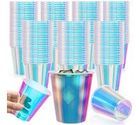 YIMITEE Confezione da 50 bicchieri di plastica iridescenti, 350 ml, usa e getta, per addio al nubilato, bicchieri glitterati, olografici, per feste, discoteca, compleanni, matrimoni, decorazioni