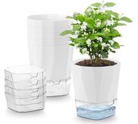 Yimomoyi 6 Pezzi Vasi per Piante Aromatiche da Esterno, 12.5cm Vaso per Piante da Interni Moderni, Vaso per Basilico con Fori di Scarico, Fioriere Auto-irriganti con Serbatoio Trasparente