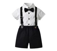 Yimutian Bambino Eleganti Completi, Abito Bambini Estivo Pantaloncini con Bretelle + Camicia e Papillon 4 Pezzi per Il Matrimonio Battesimo Festa Bianco 12-18 mesi