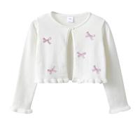 Yimutian Cardigan Bambina Cerimonia in Cotone Bolero Coprispalle Elegante a Manica Lunga per la Comunione, per Feste, Matrimonio Bianco 12-13 Anni