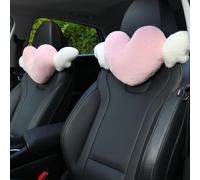 Yimuzche 2 cuscini per poggiatesta auto a forma di cuore in peluche con angeli wings morbido e confortevole kawaii per la guida di viaggio (rosa)