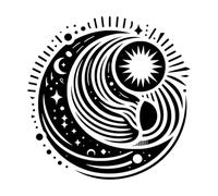 Yin e Yang celesti, il sole, la luna e le stelle Adesivi murali 67.2x67.5cm Impermeabile Nero