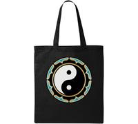 Yin e Yang Lotus Balance Borsa Tote in Cotone Ecologico Naturale Nero, Nero , Taglia unica