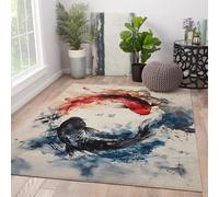 Yin e Yang Oriental Art Tappeto Tai Chi Koi Fish Ink Art Farmhouse Antro antiscivolo Zerbino per soggiorno Camera da letto Pranzo a pelo basso 180x240cm