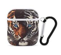 Yin e Yang Tiger Head Funny Case Cover compatibile per AirPods 1 e 2 Earbuds Cover rigida protettiva con portachiavi
