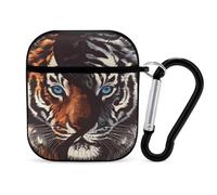 Yin e Yang Tiger Head Funny Case Cover compatibile per AirPods 1 e 2 Earbuds Cover rigida protettiva con portachiavi