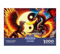 Yin-yang 1000 pezzi per adulti: fenice e drago intorno alla luna Yin-yang, gioco divertente e stimolante per famiglie, ottimo regalo, 52x38 cm/1000 pezzi