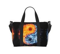 Yin Yang, borsa da viaggio a tracolla con acqua e fuoco, 41 cm x 29 cm x 15 cm, borsa da viaggio con fondo per sedia, borsa da cabina, borsa da notte, borsa tote unisex, Nero , Taglia unica