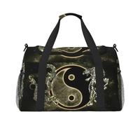 Yin Yang, borsa da viaggio con stampa di drago e tigre, borsa da weekender, borsa da allenamento, borsa da yoga, borsone per oggetti personali per Audlts, Nero , Taglia unica