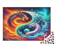 Yin Yang Doppio Drago Puzzle 1000 Pezzi Carta per Adulti Fuoco e Acqua Scena Gioco di Puzzle 1000 Pezzi Relax Decorazione Regalo 52x38cm/1000pcs