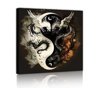 Yin Yang Dragon Canvas Wall Art Mistico Bianco Poster Animale Stampe di opere d'arte Arte Orientale Animali mitici per il soggiorno Home Decor 30x30cm telaio interno