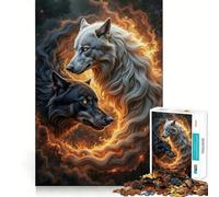 Yin Yang︰ Due Lupi in Cerchio di Fuoco Puzzle per Adulti da 1000 Pezzi Gioco di Concentrazione Mentale Taglio di Alta Precisione Attività Artigianale per Legami con i Cari (50x75cm)
