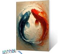 Yin Yang Fish Dipingere con i Numeri Adulti, kit per Dipingere con i Numeri con Pennelli e Pigmento Acrilico Regalo per Donne Natale Compleanno Decorazione Della Casa - Senza Telaio 50x70 cm W-928