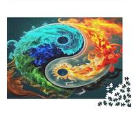 Yin Yang Fuoco e Acqua Puzzle 1000 Pezzi Carta Puzzle per Adulti Elementi Energia Relax Regalo Arredo Famiglia 38x26cm/1000pcs