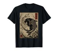 Yin Yang Koi Pesce giapponese retrò Ukiyo-e Woodblock Art Maglietta