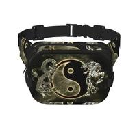 Yin Yang Marsupio da donna con stampa di drago e tigre, con cinghia regolabile, per allenamento/corsa/escursionismo, marsupio a tracolla, Nero , Taglia unica