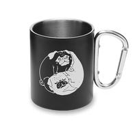 Yin Yang Pug Carino Balance Circle Metal Cup Moschettone Maniglia, Camping Mug