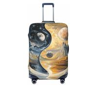 Yin-Yang Simboli con Nuvole Montagne e Fiumi Elastico Viaggio Bagaglio Copertura Protector Protector Stampa Valigia Bagagli Copertura Anti-Graffio, Nero , XL