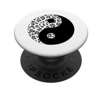 Yin Yang - Stampa leopardo nero e grigio PopSockets PopGrip Adesivo