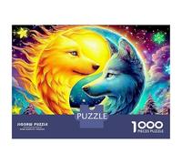 Yin-Yang Wolves Set Puzzle in Cartone Robusto Da 1000 Pezzi Per Adulti, Sun & Moon Art, Puzzle Più Votato, Gioco Di Società Divertente E Stimolante 52x38cm/1000pcs