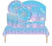 YINcrinx 61 pezzi set di stoviglie per feste con fiocchi di neve, stoviglie per compleanno di bambini, decorazioni per feste a tema Frozen, tazze, piatti, tovaglie, tovaglioli, per 20 persone