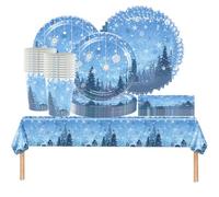 YINcrinx 61PCS Set di stoviglie per feste Frozen, ornamenti a fiocco di neve, stoviglie per feste di compleanno, decorazione per feste a tema Elsa e Anna, serve 20 persone