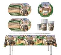 YINcrinx Jungle Zoo Party Tableware, inclusi piatti di carta, bicchieri di carta, tovaglie, tovaglioli. Ideale per decorazioni di zoo, compleanni di bambini, baby shower e può ospitare fino a 20 perso