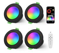 YindaLux Bluetooth Proiettore LED Incastonato RGB 5W 230V, Pack da 4 Spot LED 2700K-6500K, Regolabile in Luminosità, Controllo con App e Telecomando, Foro di Perforazione 65-80mm IP44, Nero
