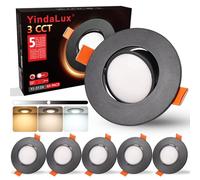 YindaLux Faretti LED Soffitto Dimmerabile 5W 550LM IP44 Faretti LED da Incasso per Cartongesso, 3000K 4000K 6000K Faretti da Incasso 230V Diametro Foro Ø68-80mm, Nero, Set di 6