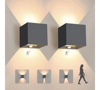 YindaLux Lampada da Parete per Interni/Esterni, IP65 12W Luce a Parete con Rilevatore di Movimento, 3000K Antracite Lampada con Controllo a Sfioramento, Angolo del Fascio Regolabile, 2 Pezzi