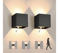 YindaLux Lampada da Parete per Interni/Esterni, IP65 12W Luce a Parete con Rilevatore di Movimento, 3000K Lampada con Controllo a Sfioramento, Angolo del Fascio Regolabile, 2 Pezzi