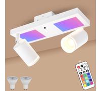 YindaLux RGB Lampada Faretti da Soffitto Orientabili, 17W 2300LM Dimmerabile Faretti LED Soffitto con Telecomando, Bianco Plafoniera LED Faretti 2 Luce con Luce di Fondo 7W+2x5W GU10 per Soggiorno