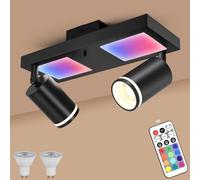 YindaLux RGB Lampada Faretti da Soffitto Orientabili, 17W 2300LM Dimmerabile Faretti LED Soffitto con Telecomando, Nero Plafoniera LED Faretti 2 Luce con Luce di Fondo 7W+2x5W GU10 per Soggiorno