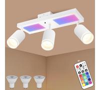 YindaLux RGB Lampada Faretti da Soffitto Orientabili, 25W 2850LM Dimmerabile Faretti LED Soffitto con Telecomando, Bianco Plafoniera LED Faretti 3 Luce con Luce di Fondo 10W+3x5W GU10 per Soggiorno