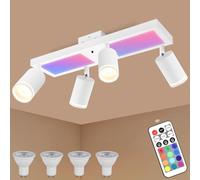 YindaLux RGB Lampada Faretti da Soffitto Orientabili, 30W 3600LM Dimmerabile Faretti LED Soffitto con Telecomando, Bianco Plafoniera LED Faretti 4 Luce con Luce di Fondo 10W+4x5W GU10 per Soggiorno