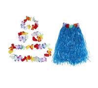 Yindhgdr 6 Set Hawaiano Gonnellino di Paglia Fiore Hula Bracciale Ghirlanda Fancy Dress Costume - Blu