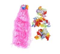 Yindhgdr 6 Set Hawaiano Grass Skirt Fiore Hula Lei Wristband Garland Fancy Dress Costume - Rosa