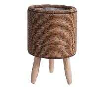 Yindhgdr Fioriere Vintage con Mensola per Fiori Intrecciata In Rattan Imitazione, Cestello Portaoggetti Fatto A Mano con Gambe In Legno, Supporto per Vaso per Piante Durevole, F