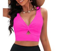 Yindhgdr Reggiseno Bikini da, Tankini Cropped, Imbottito, con Nodo, Scollo A V, Regolabile, Solo per Costumi da Bagno Magenta XL