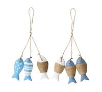 YINETTECH 2 set di pesci in legno decorazione da parete in stile mediterraneo decorazione da parete per bagno, camera da letto, soggiorno, giardino