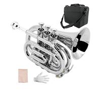 Yinfente B Flat Pocket tromba basso tromba per principianti e studenti con panno di pulizia, bocchino placcato argento 7C, custodia rigida guanti bianchi (argento)